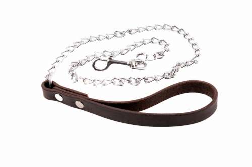Smycz łańcuszkowa skórzana rączka 115 cm